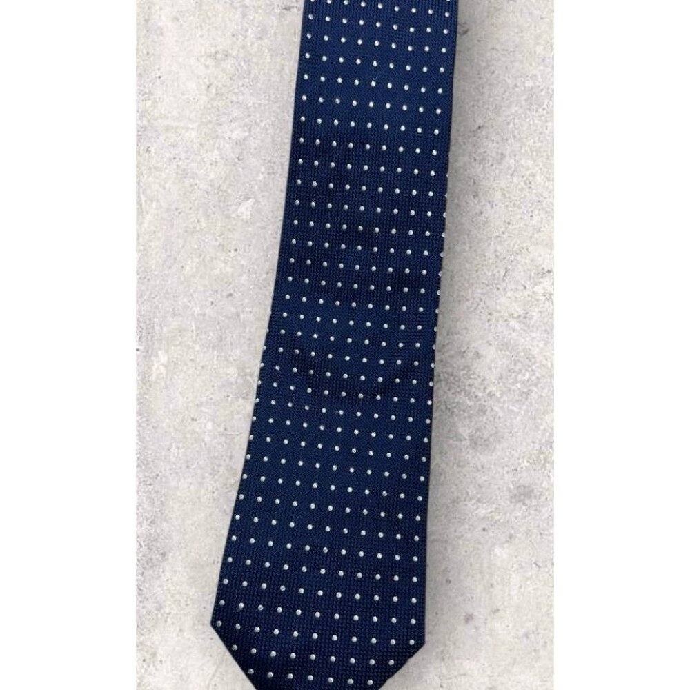 SUITSUPPLY Silk Tie XL Blue White Polka Dot W:3.2" EUC - Picture 5 of 5
